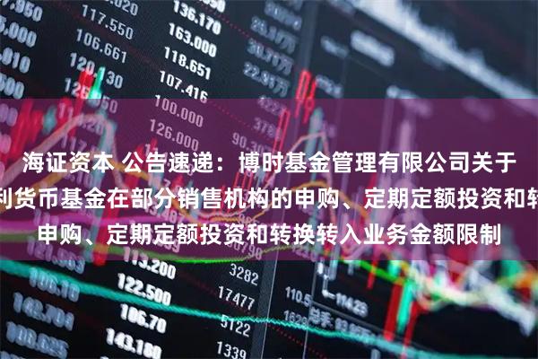 海证资本 公告速递：博时基金管理有限公司关于调整旗下博时天天增利货币基金在部分销售机构的申购、定期定额投资和转换转入业务金额限制